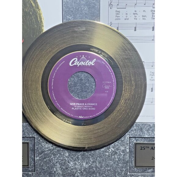 1995 JOHN LENNON PLASTIC ONO BAND GIVE PEACE A CHANCE 24K GOLD LTD ED 1599/5000 - Picture 4 of 11